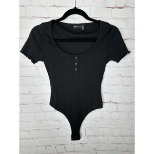 ASOS Design Petite Short Sleeve Black Ribbed Bodysuit Shirt Womens US 2